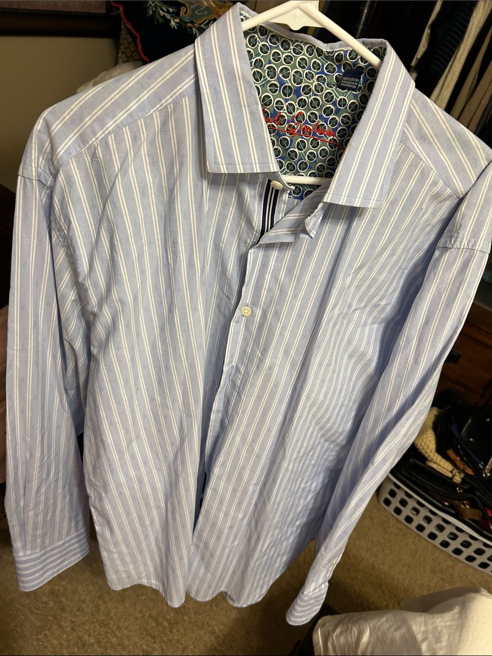 Robert Graham Light Blue and White Striped Dress Shirt